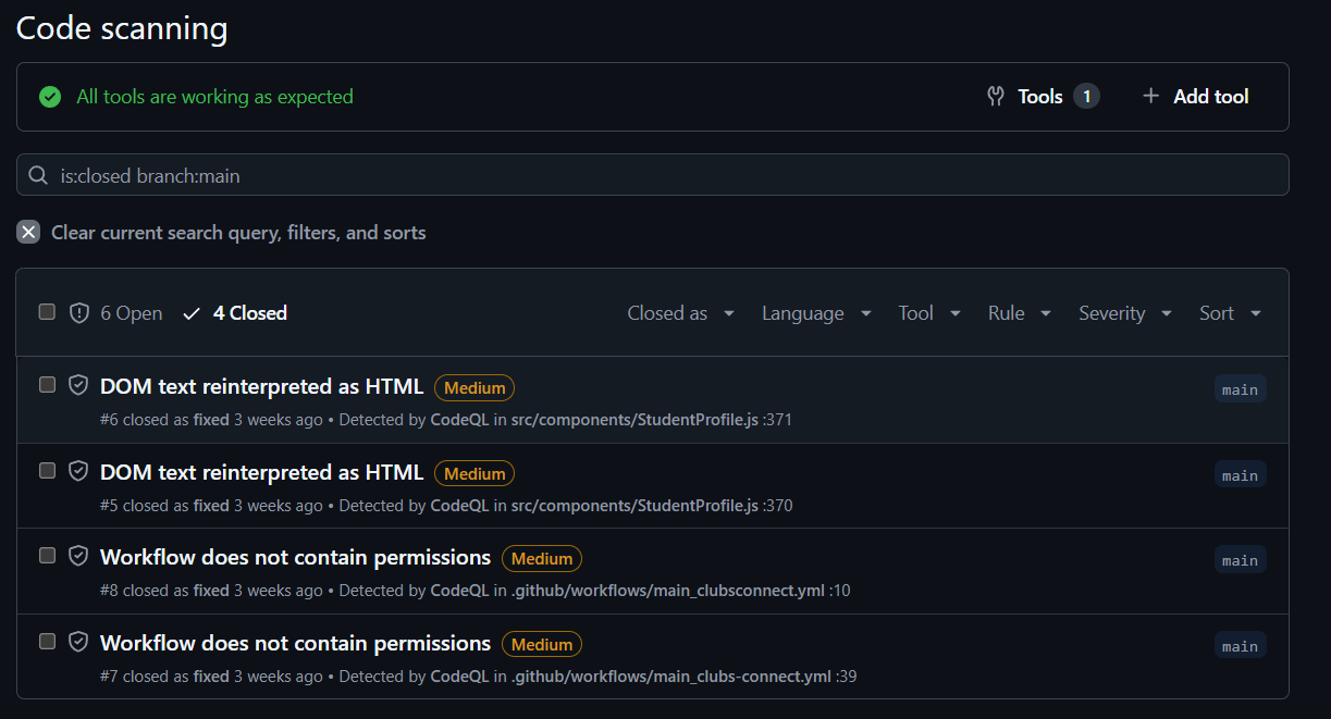 Closed CodeQL Alerts