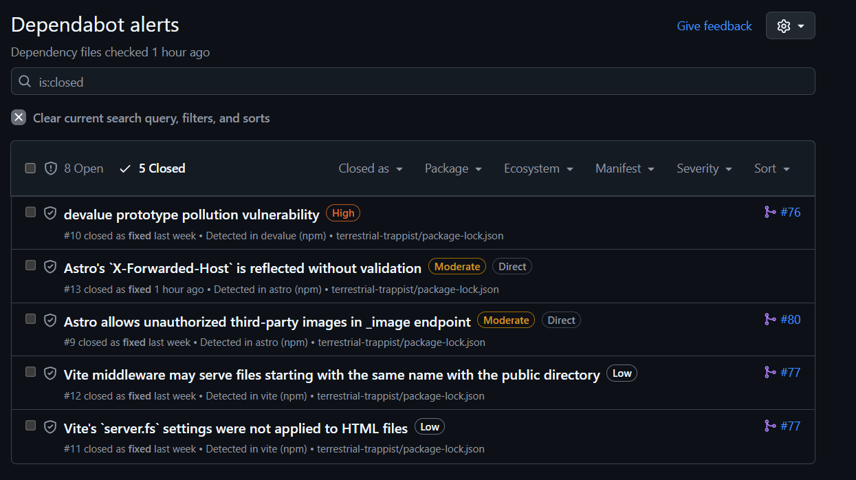 Closed Dependabot Alert
